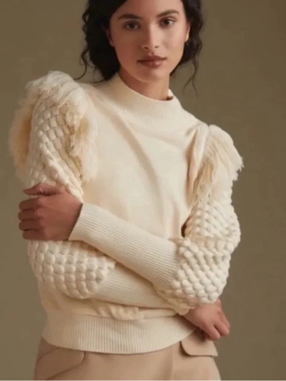Anthropologie Dolan Left Coast Fringe Sweater Ivory XS ***Originally $110***